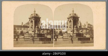 Gezicht op de Fontaine des Innocents in Parijs Ansicht der Fontaine des Innocents in Paris Objektart: Stereobild Artikelnummer: RP-F05618 Aufschriften / Marken: Aufschrift verso, handschriftlich: "Paris France Fontaine des Innocents" Hersteller: Fotograf: Anonymer Ort Herstellung: Paris Datum: CA . 1850 - c 1880 Material: Papierkartontechnik: Albumindrucke Abmessungen: Sekundäres Medium: H 82 mm × W 177 mm Betreff: Zierbrunnen, an dem Fontaine des Innocent Steht Stockfoto