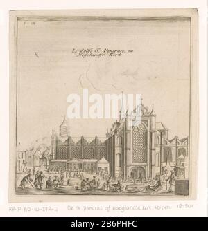 Gezicht op de Hooglandse kerk te Leiden L eglise St Pancrace, ou Hogelandse Kerk (titel op object) Blick auf die Highlandkirche, auch St. Pancras Kirche, Leiden genannt. Unten rechts nummeriert: 20. Hersteller : Druckhersteller: Anonymer Verleger: Pieter van der Aa (I) ist (möglicherweise) Ort Herstellung: Leiden Datum: 1712 Material: Papiertechnik: Engra (Druckverfahren) / Ätzmaße: Plattenkante: H 126 mm × W 123 mmToelichtingPrent auch in Les delices the leide, Celebres une des villes de l'Europe, qui contiennent une description the exact son antiquité, de ses divers aggrandessens, Stockfoto