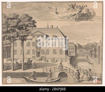 Gezicht op de Landsgesutgieterij te den Haag's Lands Geschut-Huis (titel op object) Blick auf die Waffengießerei Land an der Ecke New Explanation und Cannon Street in den Haag. In den Wasserbooten Straße mehrere figuren. Hersteller : Druckerhersteller Jan Caspar Philips (denkmalgeschütztes Gebäude) Überwachung: Jan Caspar Philips (denkmalgeschütztes Eigentum) zur Zeichnung: Gerrit van Gießen (denkmalgeschütztes Gebäude) Herausgeber: Reinier Boitet (denkmalgeschütztes Objekt) Herausgeber: Adrian Douci Pietersz Anbieter von Privilegien Unbekanntes (denkmalgeschütztes Eigentum) Ort Herstellung: Aus Zeichnung: Der Haag Herausgeber: Delft Herausgeber: Amsterdam Datum: 1730 - Stockfoto