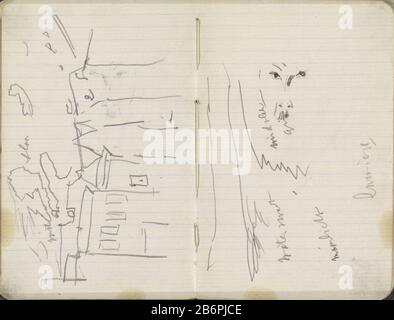 Gezicht op de Lauriergracht te Amsterdam Lauriergracht 7 und höher. Möglich von der Brücke 112 Prinsengracht bis Lijnbaansgracht. Eine Untersuchung eines Gesichts. Seite 21 und Seite 22 eines Skizzenbuchs mit 37 bladen. Hersteller : Künstler George Hendrik Breitner Herstellung: Amsterdam Datum: 1896 - 1901 Physische Merkmale: Schwarze Kreide und Bleistift auf gefüttertem Papiermaterial: Ausgekleideter Kreidestift aus Papier: Kanäle, Wasser (in der Stadt) Bürgerarchitektur; Gebäude; Bebauungswand Stockfoto