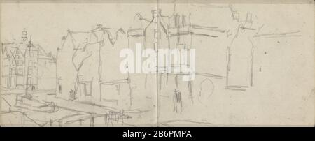 Gezicht op de Prinsengracht te Amsterdam met de Eenhoornsluis Seite 55 und Seite 56 eines Skizzenbuchs mit 32 bladen. Hersteller: Künstler George Hendrik Breitner Ort Herstellung Amsterdam Datum: 1880-ca. 189th Physische Merkmale: Bleistift-Material: Bleistift-Thema: Brücke in der Stadt über Fluss, Kanal, usw. städtischer Haushousingsluice, wo: Korte Prinsengracht Unicorn Luis Stockfoto