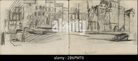 Seite 17 und Seite 18 eines Skizzenbuchs mit 28 Blättern. Hersteller Schöpfer: Künstler George Hendrik Breitner Herstellung: Amsterdam Datum: 1893 - 1899 Physische Merkmale: Schwarzes Kreidematerial: Papierkreide Thema: Kanäle, Wasser (in der Stadt) städtischer Wohnungsbau, in dem Prinsengracht Stockfoto