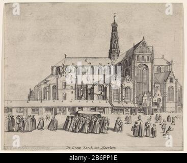 Gezicht op de Sint-Bavokerk, vanuit het zuidoosten De Grote Kerck tot Haerlem (titel op object) Blick auf die Sint Bavo Kirche in Haarlem, von Südosten gesehen, mit dem Vordergrund ein Lijkstoet. Hersteller: Druckmaschine: Anonym zu drucken von Jan van de Velde zum Entwurf: Pieter Jansz. Saenredam Vom: 1628 - 1678 Physikalische Merkmale: Ätzmaterial: Papiertechnik: Ätzmaße: Blatt: H 154 mm × W 186 mmToelichtingKopie Spiegelbild des Bildes, das in Ampzing, Samuel verwendet wird. Beschrye Einkommen Lob der Stadt Haerlem in Holland [...]. Haarlem Adriaen Roman (I) 1628. Betrifft: Öffentliche Beerdigung Stockfoto