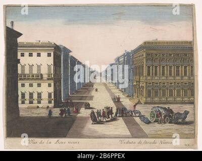 Gezicht op de Strada Nuova te Genua Veduta di Strada Nuova (titel op object) Rechtsonder genummerd: GG 4. Hersteller : uitgever: Familie Remondini (toegeschreven aan)prentmaker: AnoniemPlaats Manufacturing: Uitgever: Bassano del Grappaprentmaker: Italië dating: 1700 - 1799 Physische Kenmerken: Ingekleurde ets Material: Papier waterverf Techniek: Etsen / penseel Abmessungen: Blad × 314 mm (neafden) (nescape) (42mm) (neafden) Stockfoto