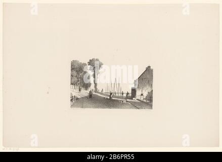 The centre of the centre of the centre and the centre of the centre and the centre of the centre. In de achtergrond masten van zeilboten gelegen in het water. Hersteller : Hersteller: Jan Weissenbruch (vermeld op object)naar igen ontwerp van: Jan Weissenbruch (vermeld op object)Drukker: Koninklijke Nederlandse Steendrukkerij van C.W. Mieling (vermeld op object)Plaats Herstellen: Den Haag Dating: 104-1865 Physikalische Kenmerken: Lithografiematerial: Papier Techniek: Lithografie (techniek) Abmessungen: Blad: H 360 mm × b 544 mm Subjekt: Windmühle in Landschaft Stockfoto