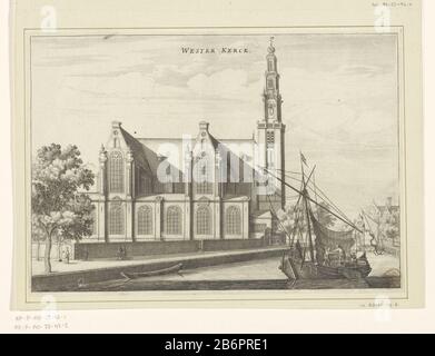 Gezicht op de Westerkerk te Amsterdam Wester Kerck (titel op object) Blick auf die Westerkerk in Amsterdam, von der Prinsengracht aus gesehen. Im Wasser ein paar boten. Hersteller : Druckhersteller Jacob van Meurs (möglich) Herausgeber: Jacob van Meurs (möglich) Herausgeber: Joachim Nosche (möglich) Ort Herstellung: Amsterdam Datum: 1663 - 1664 Material: Papiertechnik: Radierung / Engras (Druckverfahren) Abmessungen: Plattenkante: H 208 mm × W 297 mmToelichtingHuidige Druckweise auch in: Gallant, Olfert verwendet. Die historische Geschichte der stadt Amsterdam waere in der Voornaemste (nach einem kurzen Hauch von Gansch Stockfoto