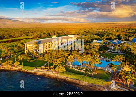 USA, Hawaii, Big Island, Resort Westküste, Pauoa Bay, Fairmont Orchid Hotel, Luftansicht Stockfoto