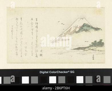 Gezicht op de berg Fuji De berg Fuji traf auf mistbanken en een oever. Met twee gedichten. Hersteller: Prentmaker: Katsushika Hokusai (vermeld op object)dichter: Shôshô Michiyori (vermeld op object)dichter: Kawahara Onimori (vermeld op object)Plaats Herstellung: Japan dating: 1797 Physical kenmerken: Klurenhoutsnede; blinddrauk; lijnblok in zokrenek Material: spazze: Spaprinen: spazer Material: spazieren H 110 mm × b 193 mmToelichtingEen surimono is een luxe uitgevoerde prent waarop beeld met één of meerdere gedichten gecombineerd is. Bij het drukken van een surim Stockfoto