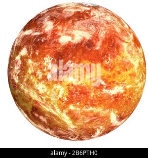 High Detail Fiction Red Surface Planet mit weißer Atmosphäre isoliert. Brennender Mars. Science Fiction. Elemente dieses Bildes, das von der NASA eingerichtet wurde. Stockfoto