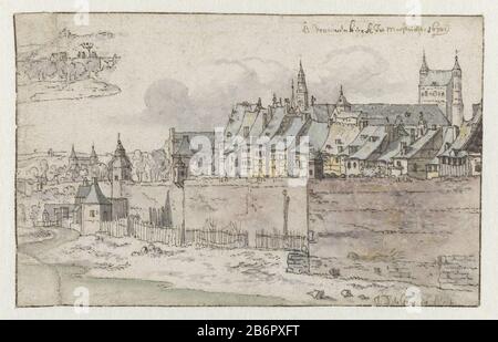 Gezicht op de Muren van Maastricht met de OLVrouwe-Basiliek Blick auf die Wände Maastrichts mit dem Objekttyp Unserer Lady-Basilica: Zeichnung Objektnummer: RP-T-1946-63 Hersteller: Zeichner: Joshua das Grab Datierte: 1670 Physische Merkmale: Stift in Braun, Pinsel in Aquarellmaterial: Papier-Aquarell-Tintentechnik: Stift/Bürstenabmessungen: 95 mm × h b 151 mm Betreff: Aussicht auf Stadt, Stadtpanorama, Silhouette oder Stadt auf Städte-Wallsnamen oder Städte und Dörfer (mit NAMEN) Namen oder historische Gebäude, Stätten, Straßen usw. (O.- L.-LADY-BASILICA) Wo: Maastrichter Muttergottesbasilika Stockfoto