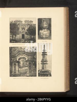Blick auf die Ruinen eines Teils des Sommerpalastes, der Ming-Vase, des Arch im Sommerpalast und Ansicht eines Tower-Objekttyps: Fotomechanische Druckseite Objektnummer: RP-F-2001-7-1126-25 Hersteller: Schöpfer: Anonym (auf Objekt angegeben) dating: CA. 1892 - in oder vor 1897 Material: Papiertechnik: Autotypie-Abmessungen: Bild: H 224 mm × W 162 mmToelichtingPrent gegenüber Seite 264. Betrifft: Palast oder Glasbehälter: Flasche, Glas, Vasearch, Archivolt  Architektur, in der China steht Stockfoto