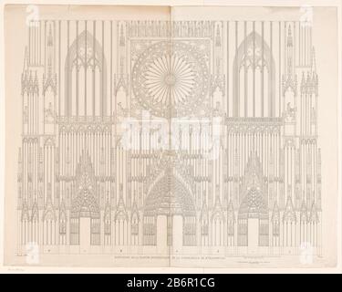 Blick auf die Westseite der Kathedrale von StraatsburgElévation de la partie occidentale de la cathédrale de Strasbourg (Titelobjekt) Objekttyp: Abbildung Artikelnummer: RP-P-2018-901 Aufschriften/Marken: Sammlermarke, Verso, gestempelt : Lugt 2228 Hersteller: Druckmaschine: Anonymer Termin: 184 Physische Merkmale: Radierung; Gedruckt auf zwei Blättern auf den beiden Blattmaterialien: Papiertechnik: Ätzung / Engras (Druckverfahren) / Einfügemaße: Blatt: H 670 mm (abgeschnittene Innenkante, besteht aus zwei übereinander geklebten Blechen) × W 848 mm (abgeschnittene Innenkante der Platte, besteht aus zwei geklebten Stockfoto