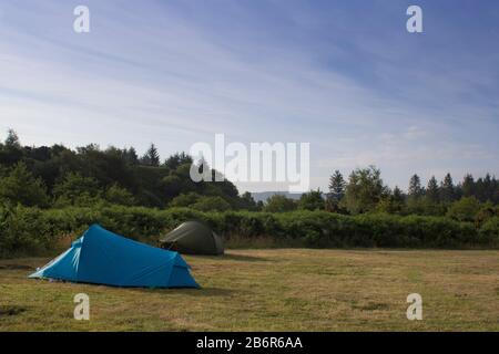 Campingplatz auf der Isle of Arran in Schottland im Sommer. Stockfoto