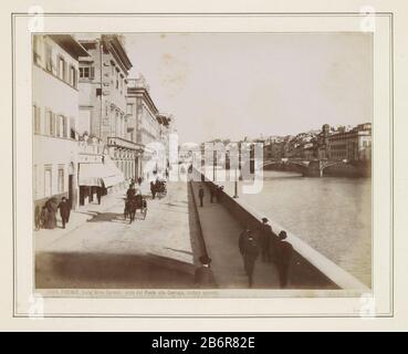 Gezicht op een straat langs de oever van de Arno in Florence FIRENZE Lung'Arno Corsini, visto dal Ponte alla Carraja (veduta animata) (titel op object) Teil des Travel Albums mit Bildern von Seen that: Conditions in Italy (Teil I). Hersteller : Fotograf: Edizioni BrogiPlaats Herstellung: Florence dating: CA. 1865 - ca. 1890 Physikalische Merkmale: Albumin Druckmaterial: Papier fotografische Papiertechnik: Albumindruck Abmessungen: Bild: H 193 mm × W 247 mm Betreff: Aussicht auf Stadt, Stadtpanorama, Silhouette oder Stadtbrückenquay (+ Stadt (-scape) mit Figuren, Mitarbeiter) vierrädrig Stockfoto