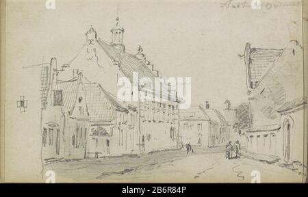 Gezicht op een straat met het oude stadhuis te Oudewater Face on a Street in Oudewater. Das Gebäude mit dem Gable ist das alte Rathaus. Blatt 55 eines Skizzenbuchs mit 69 Klingen aus der Nähe von Delft, Rotterdam, Oudewater und Harlingen. Hersteller: Künstler: Adrian Evers Herstellung: Oudewater dating: CA. 18-1897 Körperliche Merkmale: Bleistift, Gedoezeld-Material: Papierbleistift-Technik: Doezelen-Thema: Stadtansicht und Landschaft mit von Menschen angefertigten Konstruktionen (+ Stadt (-scape) mit Figuren, Mitarbeiter) städtisches Wohnungssaal, wo: Altes Rathaus Stockfoto