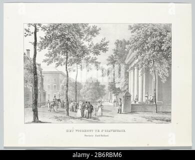 Gezicht op het lange Voorhout den Haag Het Voorhout te's Gravenhage (titel op object) Vues Pittoresques du Royaume des Pays-Bas (serietitel) In der Mitteltribüne und Lauffiguren. Rechts ein Gebäude mit Säulen und einem Tympanon. Sicher sind Soldaten wacht. Hersteller: Druckmaschine: Barend Cornelis Koekkoek (denkmalgeschütztes Gebäude) Drucker: Daiwaille und Veldhuijzen (denkmalgeschütztes Eigentum) Ort Herstellung: Amsterdam Datum: 1831 Physikalische Merkmale: Lithographisches Material: Papierkochenkollé Technik: Lithographie (Technik) Abmessungen: Blatt: H 280 mm × W 370 mm Betreff: Straße (+ Stadt (-f) mit einer Landschaft Stockfoto