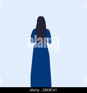 Mädchen in langem blauem Kleid, Illustration, Vektor auf weißem Hintergrund. Stock Vektor