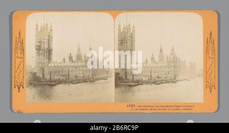 Gezicht op het Palace of Westminster Vue generale du Parlement (Tour Victoria) et la tamise pry du pont suspandu, Londres (titel op object) Blick auf den Palast von WestminsterVue generale du Parlement (Tour Victoria) et la Tamise prize du pont suspsuspenddu, Londres. (Titelobjekt) Objekttyp: Stereobild Artikelnummer: RP-F04657 Aufschriften / Marken: Nummer, Nachdruck: '4001.'opschrift, recto, gedruckt:' Vues d'Angleterre et d'Écosse 'Text in einem gotischen Rahmen Hersteller : Fotograf: Anonymer (denkmalgeschützter) Herausgeber: Adolphe Block (denkmalgeschütztes Eigentum) Ort Herstellung: Stockfoto