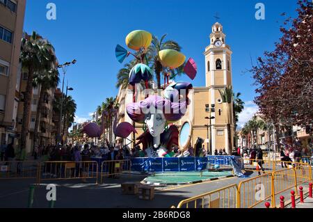 März 2019. Torrent, Valencia, Spanien. Bild des Trugero-Denkmals während der Festwoche, die San José in Valencia gewidmet ist. Stockfoto