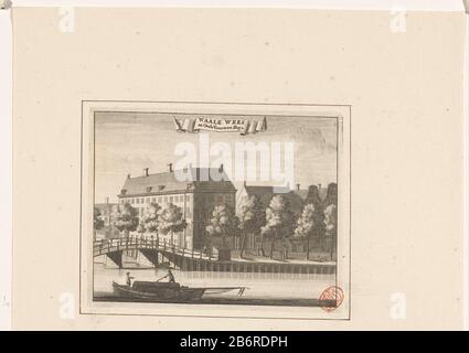 Gezicht op het Walenweeshuis aan de Vijzelgracht te Amsterdam Waale Wees en Oude Vrouwen Huys (titel op object) Blick auf das 1671 in Gebrauch genommene Wallonische Waisenhaus in Vijzelgracht, an der Ecke Prinsengracht, Amsterdam. Von der anderen Seite der Prinsengracht aus gesehen. Auch alte Frauen (und seit 1726 auch alte Männer) der wallonischen Gemeinde konnten hier Unterschlupf finden. Oben in der Mitte eine Banderole auf den Zehn. Hersteller: Druckmaschine: Anonymer Termin: 1693 - 1694 Material: Papiertechnik: Ätzung / Engras (Druckverfahren) Messungen: Plattenkante: H 126 mm × W 160 mmToelichtingHuiige Zustand Stockfoto