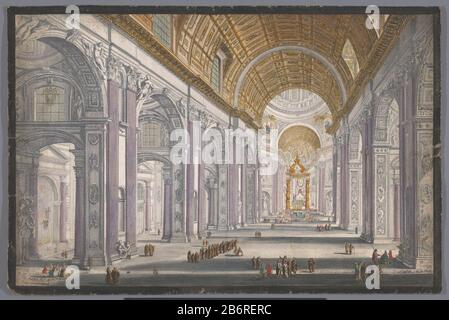 Gezicht op het interieur van de Sint-Pietersbasiliek te Vaticaanstad Veduta interna della Basilica di S Pietro in Vaticano (titel op object) Blick auf das Innere des Petersdoms zum VaticaanstadVeduta interna della Basilica di S. Pietro in Vaticano (Titelobjekt) Immobilien Typ: Druckoptik Artikelnummer: RP-P-1925-627 Aufschriften/Marken: Sammlermarke, verso Mitte, gestempelt: Lugt 2233 Hersteller: Herausgeber: Anonymer Druckhersteller: Anonym zu drucken von: Giovanni Battista Piranesi (auf dem Objekt angegeben) Datum: 1700 - 1799 Physische Merkmale: Farbige Radierung steckenbleibt Stockfoto