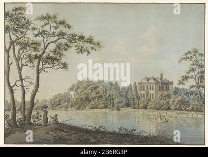 Gezicht op huis Over Holland met theekoepel aan de Vecht te Nieuwersluis View Home Über Holland mit Teekuppel im Kampf um Nieuwersluis Immobilientyp: Bild-Artikelnummer: RP-P-1967-741 Aufschriften / Marken: Sammlermarke, verso unten rechts, gestempelt: Lugt 2228 Hersteller: Printer Pieter Bartholomeusz. Barbier In Zeichnung: Hermanus Numan Datum: 1783-1837 Physikalische Eigenschaften: Radierung mit dem handfarbenen Material: Papier-Aquarell-Technik: Radierung / Handfarbenmessungen: Blatt: H 369 mm × W 520 mmToelichtingPrent bis Hermanus Zeichnung Numan. Betrifft: Landeshaus, in dem Stockfoto