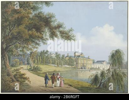 Gezicht op paleis Soestdijk Ansicht von Soestdijk Palace Objekt Typ: Zeichnung Aquarell Artikelnummer: RP-T-1894-A-2975 Hersteller: Künstler: Cornelis de Kruyff dating: 174-188 Physikalische Merkmale: Pinsel in Farben, Aquarell, Stift in Braun und Grau, schwarzes Kreidematerial: Papierfarbe Aquarell Crayon Technik: Stift / Pinsel Abmessungen: Abmessungen: H 419 mm × W 574 mm Betreff: Palast kehrt historische Gebäude, Sehenswürdigkeiten, Straßen usw. um (mit NAMEN) Wo: Schloss Soestdijk Stockfoto