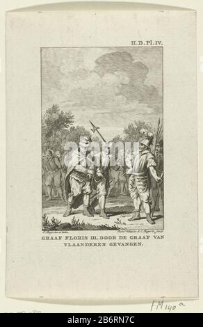 Graaf Floris III Door de graaf van Vlaanderen gevangen, 1165 Graaf Floris III Door de graaf van Vlaanderen gevangen (Ttel op object) Graf Floris III. Vom Graf von Flanderns gefangen 1165. Hersteller: Druckmaschine: Reinier Vinkeles (I) (denkmalgeschütztes Gebäude) Druckereihersteller Cornelis Bogerts (denkmalgeschütztes Eigentum) zum Zeichnen: Jacobus Kauft (denkmalgeschütztes Eigentum) Ort Herstellung: Niederlande Datum: 170-95 Physikalische Merkmale: Ätzmaterial: Papiertechnik: Ätzmaße: Papier: H × 129 mm b 87 mmToelichtingIllustratie für: J. Fokke, Geschichte der Vereinigten Niederlande für die Jugend des Heimatlandes, Joha Stockfoto