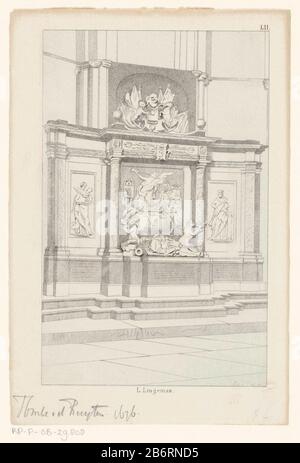 Graf van Michiel de Ruyter in de Nieuwe Kerk te Amsterdam rechts oben nummeriert LII. Hersteller : Druckerhersteller Jan van der Veen (Druckerhersteller) (denkmalgeschütztes Gebäude), entworfen von: Lambertus Lingeman (denkmalgeschütztes Eigentum) Herstellung: Niederlande Datum: 1841 - 1860 Physikalische Merkmale: Tonlithograph in Schwarz mit Tonblock Lichtmaterial: Papiertechnik: Tonlithographiemaße: Blatt: H 243 mm × W 164 mm Betreff: Grab, Grab wo: Neue Kerkwie Michiel Adriaansz. De Ruyter Stockfoto