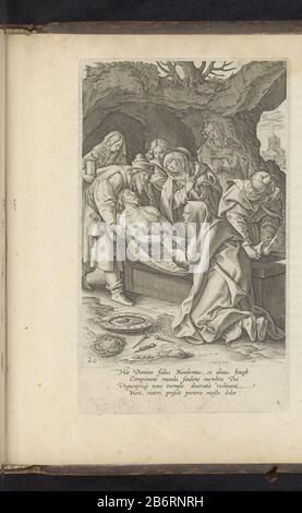 Graflegging van Christus Van het lyden en Passie Christi (serietitel) Passie van Christus (serietitel) den Grooten Figuer-Bibel (serietitel) Christus von Joseph von Arimathea und Nicodemus in das Felsengraft gelegt. Um das Grab grinste heilige Frauen. Im Vordergrund die Arma Christi. Unter den zeigt eine vierzeilige Verse in lateinischer Sprache. Unten rechts der Buchstabe k. Dieser Druck ist Teil eines Albums. Hersteller: Druckmaschine: Antonie Wierix (II) zur Zeichnung von: Maerten der Vosuitgever: Claes Jansz. Visscher (II), Herausgeber: John Philipsz SchabaeljePlaats Herstellung: Verlag: Amsterdam Verlag: Alkmaar Vom: 15 Stockfoto