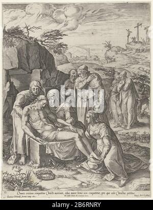 Graflegging van Christus Die Öffnung in einem Felsen ist der Leib Christi auf einem Stein, der von Maria und Johannes getragen wird. Maria Magdalena kniend zu seinen Füßen. Joseph von Arimathea und Nikodemus liegen etwas hinter ihnen. Im Hintergrund eine Hügellandschaft mit dem rechten Berg Golgotha. Hersteller : Druckereihersteller Cornelis Cort (denkmalgeschütztes Eigentum) zu entwerfen: Giulio Clovio (denkmalgeschütztes Gebäude) Herausgeber: Giovanni Orlandi (denkmalgeschütztes Gebäude) Herausgeber: Antonio Lafreri (denkmalgeschütztes Objekt) Ort Herstellung: Rom Datum: 1602 Physikalische Merkmale: Fahrzeugmaterial: Papiertechnik: Enga (Druckverfahren) Abmessungen: Blatt: H 351 mm × W. Stockfoto