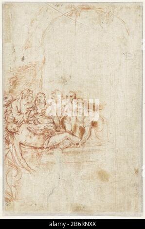 Graflegging van Christus Absetzung Christi, Objekttyp: Zeichnung Objektnummer: RP-T-1955-141 (V) Herstellung Vervaardiger: Zeichner: Christoph Schwarz (zugeschrieben) Datum: 1555 - 1592 Körperliche Merkmale: Rotes Kreidematerial: Papierkreidemaße: H 130 mm × W 198 mm Betreff: Christusentombung (möglicherweise von Engeln) Stockfoto