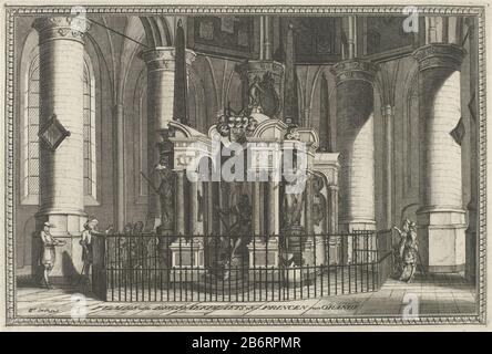 Graftombe van Willem I, prins van Oranje, 1623 Tombe ofte Begraefplaets der Prinzen van Orange (titel op object) Grab von William I. in der Nieuwe Kerk in Delft, 1623 fertiggestellt. Von vorne mit dem Bild des sitzenden Prinzen gesehen. Das Allieren. Hersteller: Druckmaschine: Anonymer Herausgeber: CPT. Smith (angegeben auf dem Objekt) Ort Herstellung: Niederlande Datum: 1700 - 1799 Physikalische Eigenschaften: Ätzmaterial: Papiertechnik: Ätzmaße: Plattenkante: H 182 mm × W 272 mmToelichtDe hier angeführte Titel bezieht sich auf den höchsten erhaltenen Titel des Themas, nicht auf Nöte Stockfoto