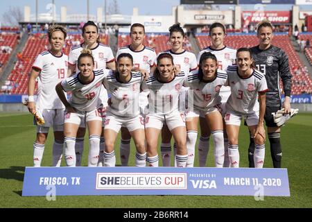 FRISCO. USA. 11. März: Die spanische Mannschaft posieren vor dem SheBelieves Cup Frauen-WM-Freundschaftsspiel zwischen Engländerinnen und Spanierinnen im Toyota Stadium in Frisco, Texas, USA für Fotos. ***keine kommerzielle Nutzung*** (Foto von Daniela Porcelli/SPP) Stockfoto