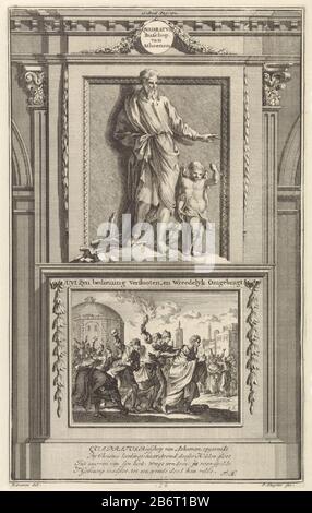 H Quadratus van Athene, apologeet Quadratus, Bisschop van Atheenen Uyt Zyn bediening Verstooten, en Wreedelyk Omgebragt (titel op object) heiliges Apologet Quadratus von Athen in Begleitung einer Eule und eines Engels. Quadratus steht auf einem Sockel, Auf Dem sich: Vor dem Martyrium offenbart. Drucke oben Mitte markiert: II: Teil von Pag. 171. Hersteller : Druckerhersteller Jan Luyken (denkmalgeschütztes Gebäude) Druckerhersteller: Zacharias Chatelain (II) (der Werkstatt zugeordnet) zur Zeichnung: Jan Goeree (denkmalgeschütztes Eigentum) Autor: François Halma (denkmalgeschütztes Gebäude) Herausgeber: François Halma Place Manufacturing: Amsterdam Datum: 1698 Physisch Stockfoto