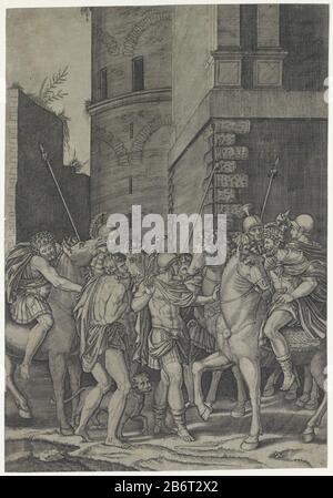 Hadrianus ontmoet Androclus Der römische Kaiser Hadrian, Pferd Androclus trifft auf die Linke, die von römischen Soldaten umgeben ist. Neben Androclus der Löwe von Der Who: NS-Bein er ein Dorn verwijderde. Hersteller: Druckmaschine: Agostino Veneziano (auf dem Objekt angegeben) auf ein Design von: Rafael (möglich) Herstellung: Italien Datum: 1500 - Ca. 1536 Physikalische Merkmale: Engra-Material: Papiertechnik: ENGRAA (Druckverfahren) Abmessungen: Blatt: H 385 mm (Innenkante der Schnittplatte) × W 267 mm (Innenkante der Schnittplatte) Hinweis Drucken Sie eine Zeichnung der Schule von Marcantonio Raimondi in der Metropolitan Mus Stockfoto