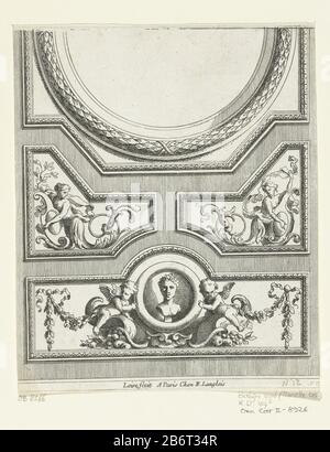 Halbe Pflafond Plafons a la Moderne (Serietitel) Eine Halbe schmale rechteckige Decke mit einem leeren runden Medaillon in der Mitte. Außerdem drei Ebenen, wo: Ein Medaillon mit einem Porträt. Blatt 12 aus Serie 12 erste Erbauung. Hersteller: Druckmaschine: Nicolas Pierre Loir (denkmalgeschütztes Gebäude) in seinem Entwurf: Nicolas Pierre Loiruitgever: Nicolas Langlois (I) (denkmalgeschütztes Gebäude) Herstellung: Druckmaschine: Frankreich (möglicherweise) in seinem Entwurf: Frankreich (möglich) Herausgeber: Paris Datum: 1634 - 1703 Material: Papiertechnik: Ätzmaße: Blatt: H 180 mm × W 150 mm Stockfoto