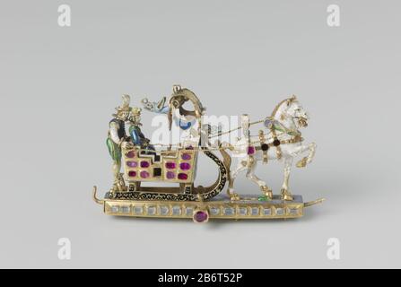 Hänger traf Mann en vrouw in een arrenslee Hanger van goud. Voorstellende een arrenslee getrokken door een paard. In de slee zit een vrouw en achter haar staat de menner. Hersteller : edelsmid: AnoniemPlaats Herstellung: Zuid-Duitsland dating: CA. 1600 Physische Kenmerken: Gud, Gedeeltelijk geëmailleerd, edelstenes Material: Goud Email diamant Techniek: Emailleren Abmessungen: H 3,8 cm × b 6,4 cm Betreff: Pferdeschlitten Stockfoto