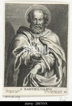 St. Bartholomäus mit Dolk. Bartholomaevs (Titelobjekt) Christus, Paul und zwölf Apostel (Serientitel) Objekttyp: Print Serial Number 10 / 14Objectnummer: RP-P-BI 2519Catalogusreferentie: Hollstein Dutch 159LeBlanc 80 Aufschriften / Marken: Sammlermarke, siehe unten links, gestempelt: Lugt 240 Hersteller: Druckerhersteller: Schelte Adamsz. Bolswert (denkmalgeschütztes Eigentum) zum Gemälde von Gerard Seghers (denkmalgeschütztes Gebäude) Herausgeber: Martinus van den enden (denkmalgeschütztes Eigentum) Anbieter von Privilegien Unbekanntes (denkmalgeschütztes Eigentum) Ort Herstellung: Antwerpen Datum: 1596 - 1659 Physikalische Merkmale: Fahrzeugmaterial: Stockfoto