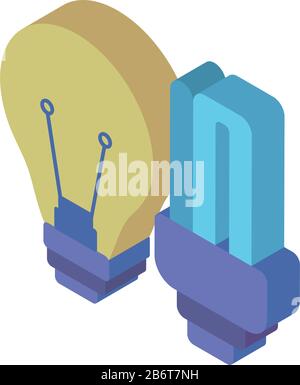 Lampen leuchten mit flachem Energiesparsymbol Stock Vektor