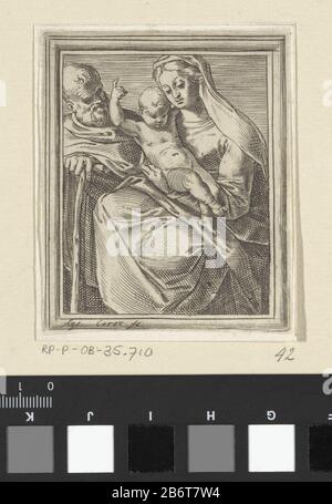 Die Heilige Familie kleine heiligen (serietitel) Santini (serietitel) Maria zit met het Christuskind op schoot. Jozef staat ernaast. Hersteller : Hersteller: Agostino Carracci (vermeld op object)Plaats Herstellung: Rome dating: 1581 Physische Kenmerken: Tiefdruckmaterial: Papier Techniek: Graveren (Drukproceproceé) Abmessungen: Plaatrand: H 88 mm × b 71 mmToelichtingPrent uit een reeks van negen pränten. Betrifft: Die heilige Familie und abgeleitete Darstellungen Stockfoto