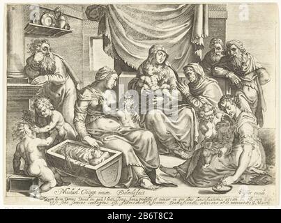 Heilige Familie die heilige Familie mit St. Anne und anderen Männern, Frauen und Kindern in einem li-Zimmer. Maria ist mitten im Schoß mit dem Kind. Anna verehrt das Kind. Auf beiden Seiten Marias sitzen zwei weitere Frauen mit kleinen Kindern. Joseph ließ sich gegen einen Pilaar lehnen. Hersteller: Druckmaschine: Bartholomeus Willemsz. Dolendo (unter Denkmalschutz) zum Entwurf: Michiel Coxie (I) (unter Denkmalschutz) Herausgeber Claes Jansz. Visscher (II) (denkmalgeschütztes Gebäude) Herstellung: Druckmaschine: Leidener Verleger: Amsterdam Datum: 1589 - 1626 Physikalische Merkmale: Fahrzeugmaterial: Papiertechnik: Engra (Druckverfahren) D Stockfoto