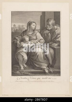 Heilige Familie Holy Family Objektart: Bild Artikelnummer: RP-P-ob-116.023Catalogusreferentie: LeBlanc 14 Aufschriften / Marken: Sammlermarke, Verso, gestempelt: Lugt 240 Hersteller: Druckerhersteller Jacob Frey (der Ältere) (denkmalgeschütztes Gebäude) zur Zeichnung von: Jacob Frey (der Ältere) (auf dem Objekt abgebildet) zur Malerei von: Maratti (angegebenes Objekt): ROM Datum: 1729 Material: Papiertechnik: Engraa (Druckverfahren) Messungen: Plattenkante: H 407 mm × W 290 mmToelichtingHet Gemälde zur Zeit der Herstellung des Drucks, das die heutige Abtei Albicini Armory in Rom ist. Betreff: Hol Stockfoto