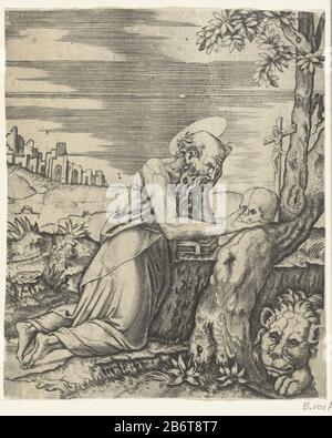 Heilige Hieronymus als Bootsführer in Woestijn St Jerome als Strafverteidiger in Wüstengegend Typ: Bild Artikelnummer: RP-P-1962-141Katalogusreferentie: Der Illustrierte Bartsch 101 A Aufschriften / Marken: Sammlermarke, Verso-Zentrum, gestempelt: Lugt 2760 Sammlermarke, Verso-Zentrum, gestempelt: Lugt 2228 Hersteller: Zum Druck durch Mardipantonio: Mardipantonio Hersteller: Anonym bei einem Entwurf von: Rafael (möglich) Ort Herstellung: Italien Datum: 1500 - 1577 Physikalische Eigenschaften: Engra-Material: Papiertechnik: Engraa (Druckverfahren) Messungen: Blatt: H 133 mm × W 111 mmToelichtingMogelijk to a des Stockfoto
