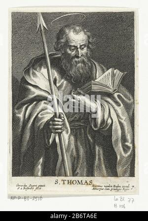 Heilige Thomas traf speer S Thomas (titel op object) Christus, Paulus en twaalf apoelen (serietitel) Sankt Thomas mit Speers. Thomas (Titelobjekt) Christus, Paul und zwölf Apostel (Serientitel) Objektart: Druckseriennummer: 7 / 14Objektnummer: RP-P-BI 2516Catalogusreferentie: Hollstein Dutch 156LeBlanc 77 Aufschriften / Marken: Sammlermarke, siehe unten links, gestempelt: Lugt 240 Hersteller: Druckmaschine: Schelte Adamsz. Bolswert (unter Denkmalschutz stehende Immobilie) zum Gemälde von Gerard Seghers (unter Denkmalschutz stehendes Gebäude) Herausgeber: Martinus van den enden (unter Denkmalschutz stehende Immobilie) Anbieter von Privilegien unbekannt (Liste Stockfoto