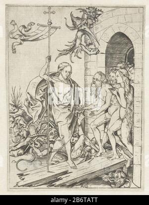 Hellevaart Passieverhaal (serietitel) hell Vaart Passion Story (Serientitel) Property Type: Picture Item Number: RP-P-1939-142Catalogusreferentie: Lehrs 16 Copy AThe Illustrated Bartsch 12Opperking: Copy Description: Christus die Tore der Hölle öffneten sich. Unter der Tür sind zerschlagene Teufel. Adam und Eva lernten aus der Hölle von Christus, gefolgt von einer Gruppe Mensen. Hersteller: Druckmaschine: Anonym zu drucken von: Monogrammist AG (15. Jahrhundert) Ort Herstellung: Deutschland Datum: 1700 - 1800 Physische Merkmale: Fahrzeugmaterial: Papiertechnik: Enna (Druckverfahren) Abmessungen: Blatt: H 149 mm × W 112 mm S Stockfoto