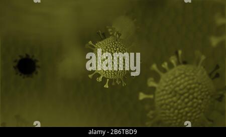 Coronavirus Hintergrund, viele Viren mit Unschärfe und Kopierraum Stockfoto