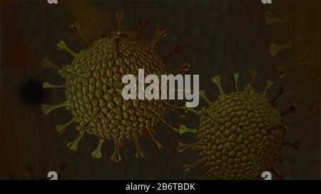 Coronavirus Hintergrund, viele Viren mit Unschärfe und Kopierraum Stockfoto