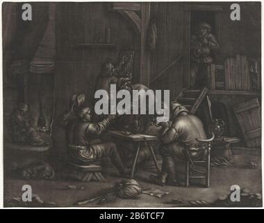 Herberg traf trinkende Mannen In einem gasthaus sind Männer reden und trinken . Ein Mann raucht ein Rohr und am Boden ein Hund slapen. Hersteller : Druckerhersteller Jan van Somer (unter Denkmalschutz) zum Gemälde: Adriaen van Ostade (unter Denkmalschutz stehendes Gebäude) Von 1655 - 1700 Physische Merkmale: Mezzotinmaterial: Papiertechnik: Mezzotinmaße: Blatt: H 278 mm × W 349 mm Betreff: Gasthaus, Kaffeehaus, öffentliches Haus, etc.pipe  tobaccodrinkdog Stockfoto