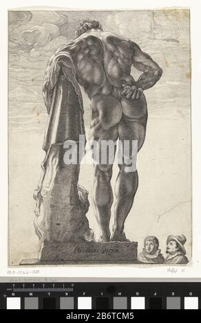 Hercules Farnese Hercules Victor (titel op object) Drie antieke beelden te Rome naar Goltzius (serietitel) EINE große Statue des Herkules, von hinten gesehen, auf seinen Verein gelehnt. Bis zum Jahr 1787 befand sich dies im Palazzo Farnese, daher der Name Hercules Farnese. Unten rechts sind zwei Männer, die dieses Bild Gadeslaan sehen. Hersteller: Druckmaschine: Nicolaes de Bruyn Druckautor: Nicholas Braeu (zurückgewiesene Namensnennung) zu drucken von: Hendrick Goltzius Herstellung: Druckmaschine: Niederlande Druckautor: Haarlem Zum Druck aus Haarlem dating: Nach ca. 1592 - oder nach ca. 1605 Physische Merkmale: Fahrzeugmateri Stockfoto